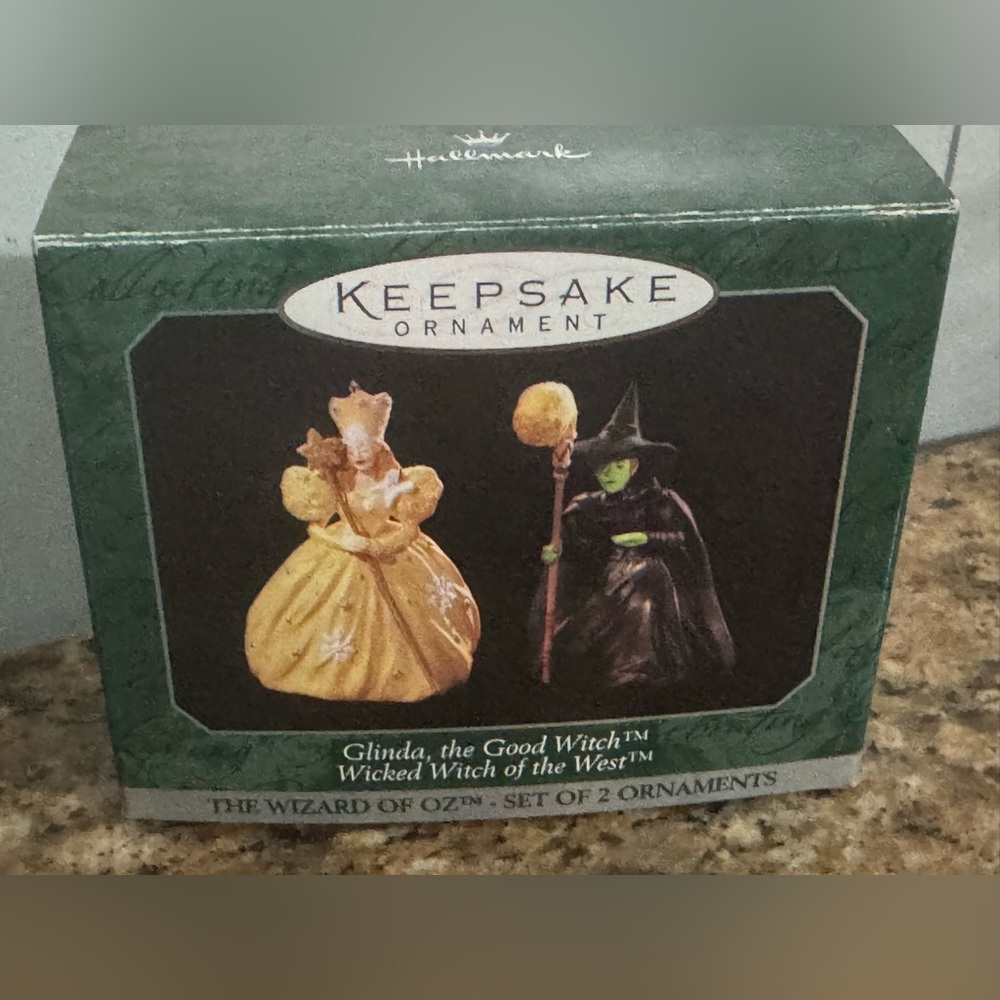 Vintage Hallmark The Wizard Of Oz Glinda and Wicked Witch Ornaments Set